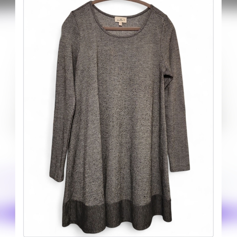Anthropologie Puella Savant Herringbone Elbow Patch Tunic Swing Dress Sz Medium